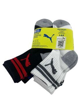 Puma Kids Low Crew Socks | 10 Pair | Black & White | Athletic | Size 4-8.5 *NEW